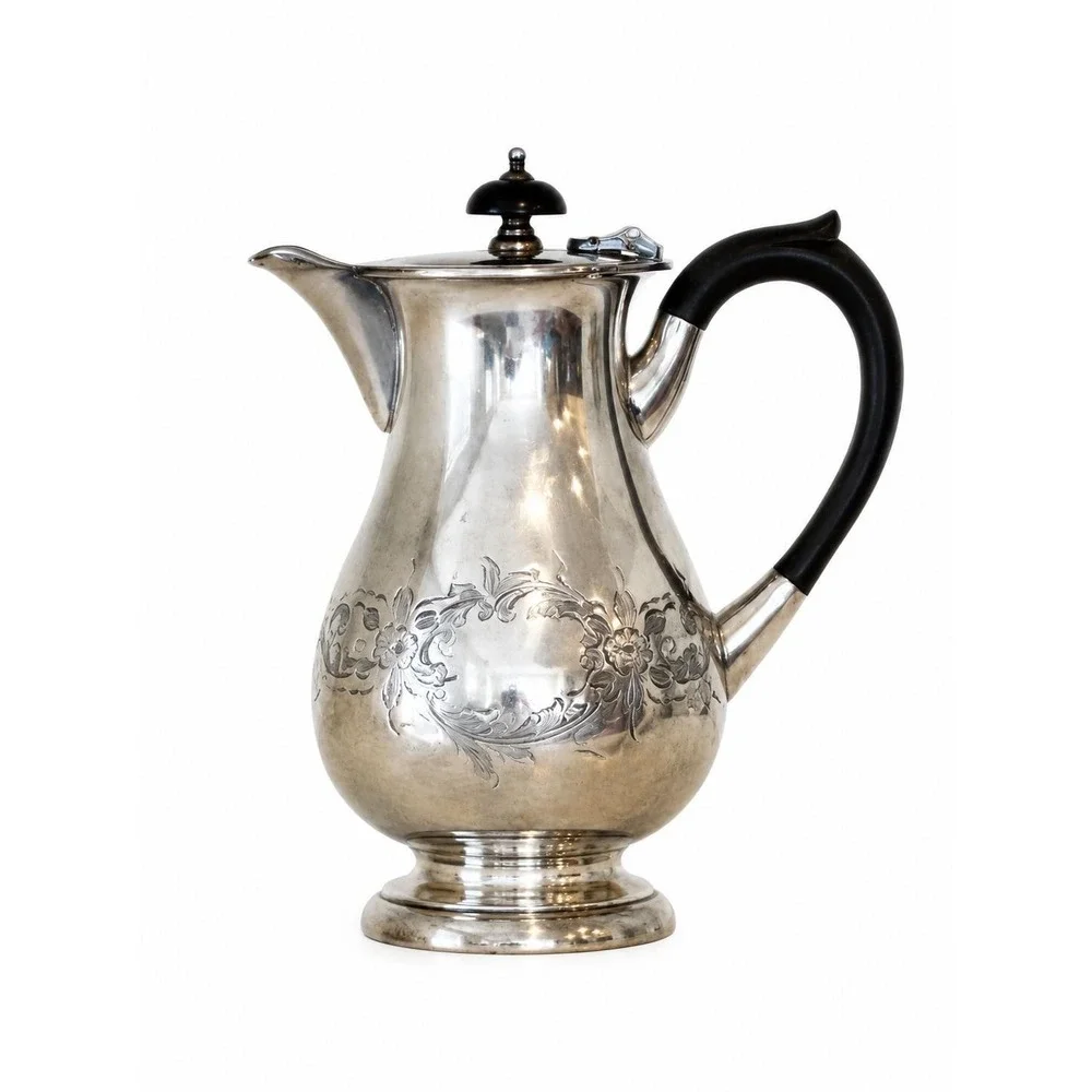 Antique English Victorian Small Wooden Handle Silver Plated‎ Creamer Teapot 1959